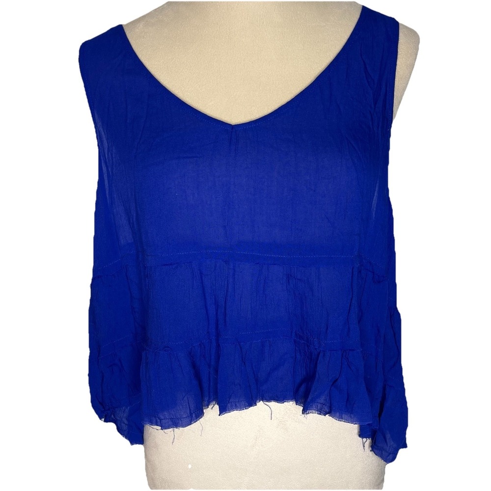 Intimately‎ Free People Tank Top Women's M  Royal Blue Cropped Fray Sleeveless
